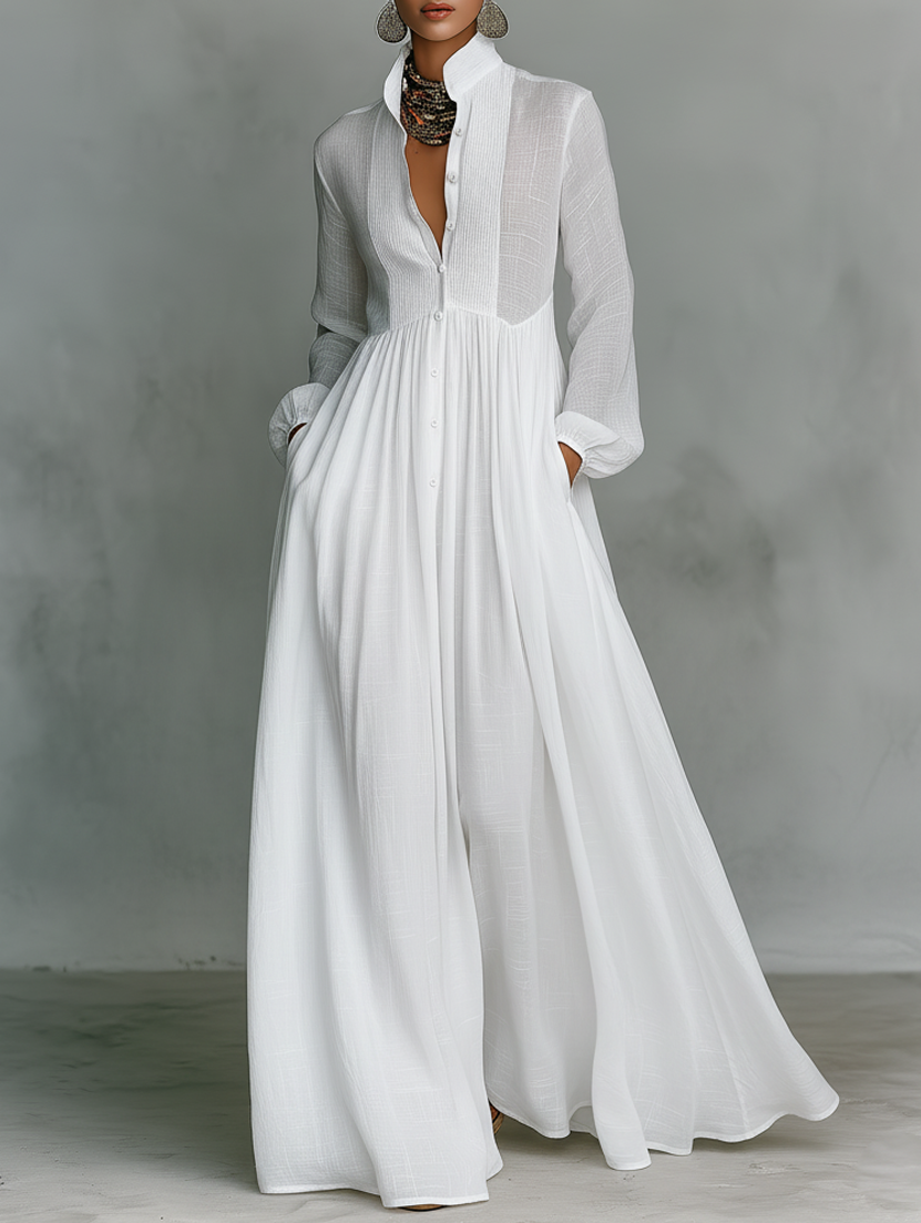 Delfina | Elegancka luźna sukienka maxi z wysokim dekoltem