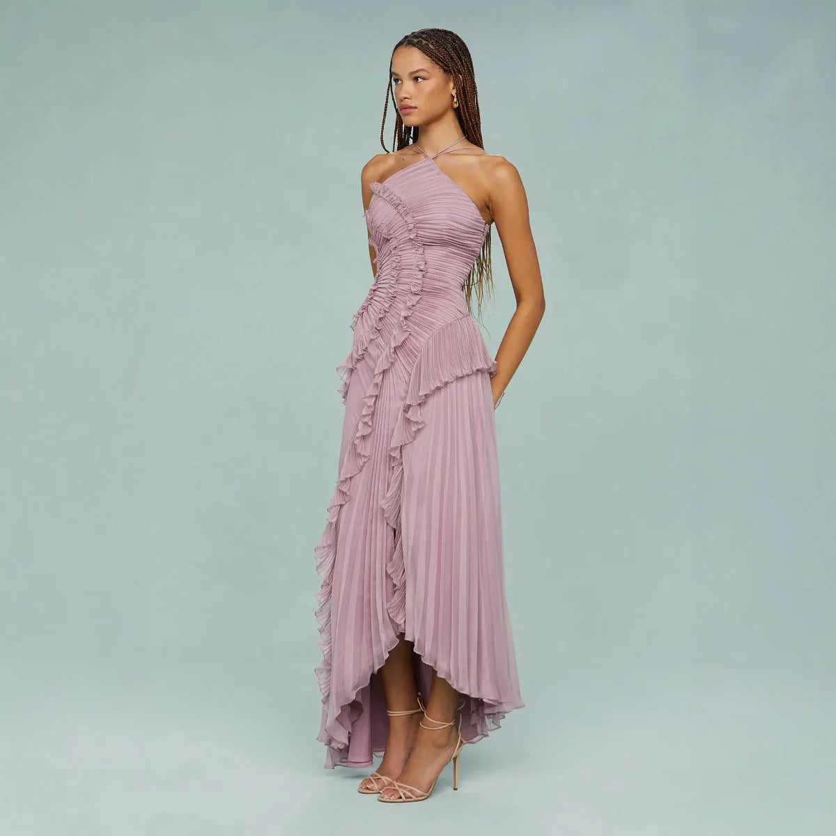 Kamilla | Elegancka długa sukienka z falbanami