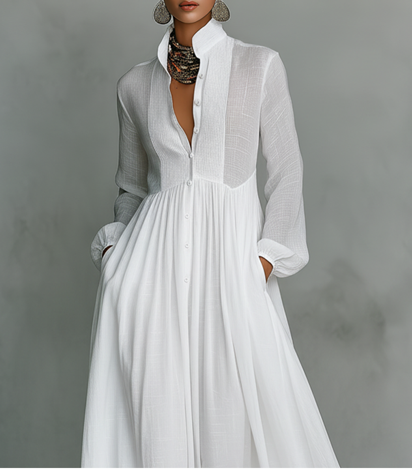 Delfina | Elegancka luźna sukienka maxi z wysokim dekoltem